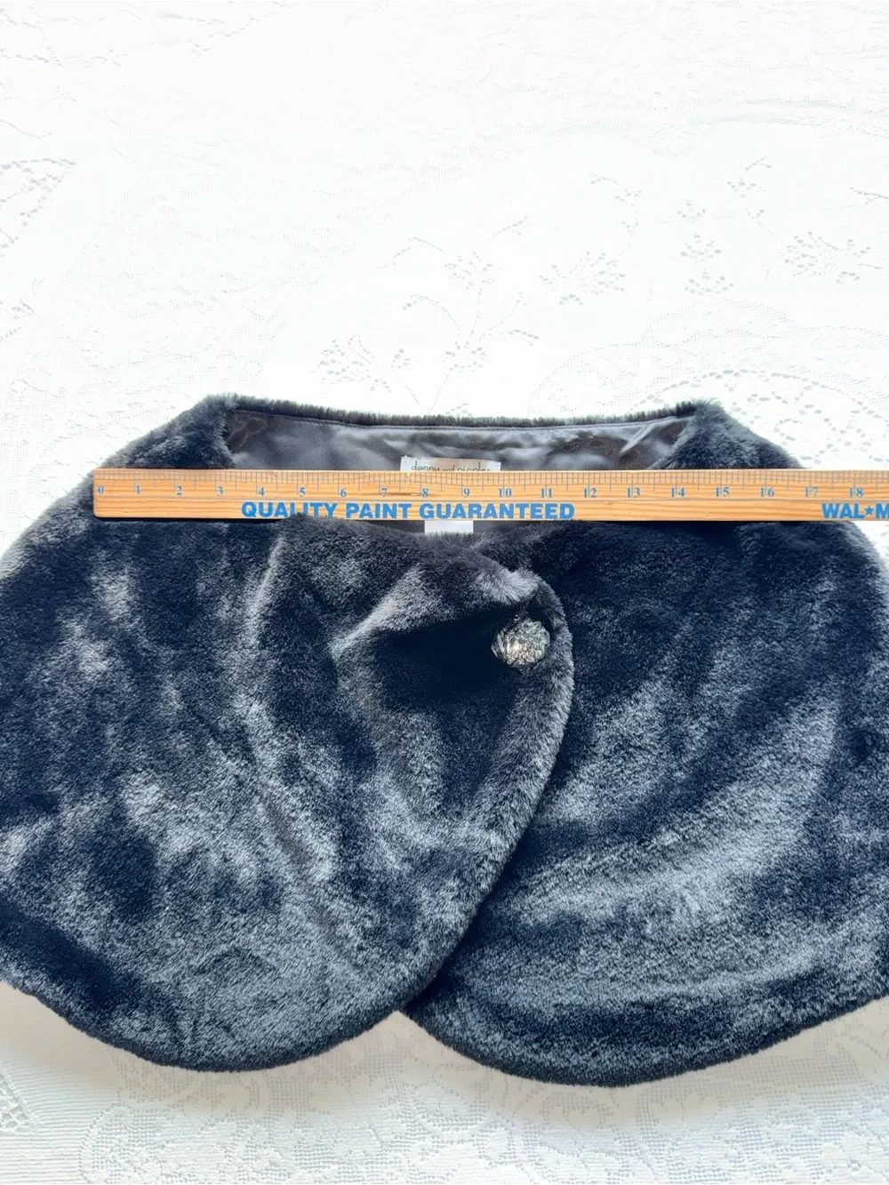 Danny & Nicole Black Faux Fur Shoulder Wrap with Decorative Brooch